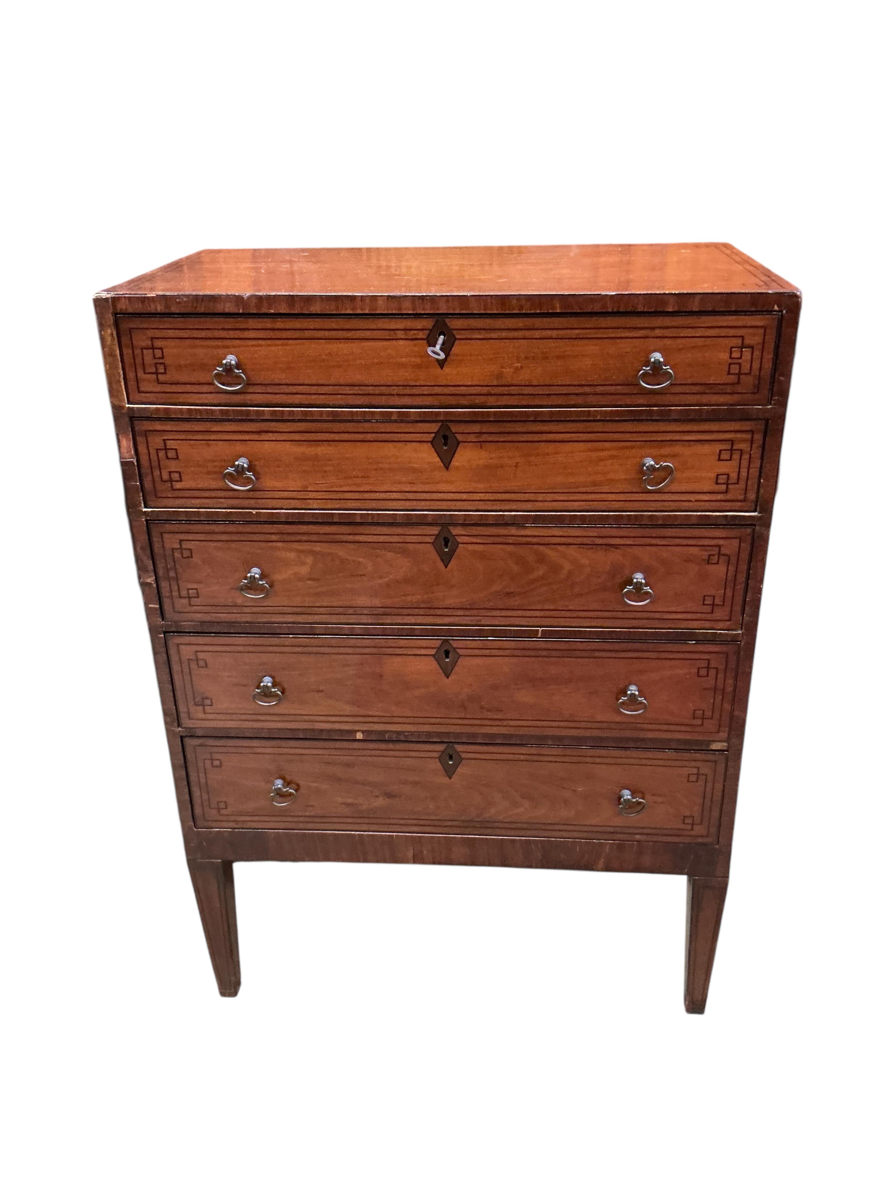 A small Edwardian inlaid mahogany chest, width 61cm, depth 34cm, height 85cm